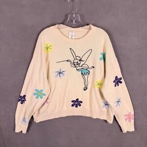 Disney Tinker Bell Pullover Knit Sweater Flowers‎ 2X Cute Crop